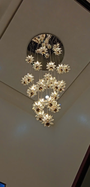 Bộ đèn chùm thông tầng bông tuyết pha lê mâm tròn inox gương trắng 8K, 50 đèn tích hợp led thả tự do TH549, 12 mắt COB cao cấp D40. D800*H7500mm